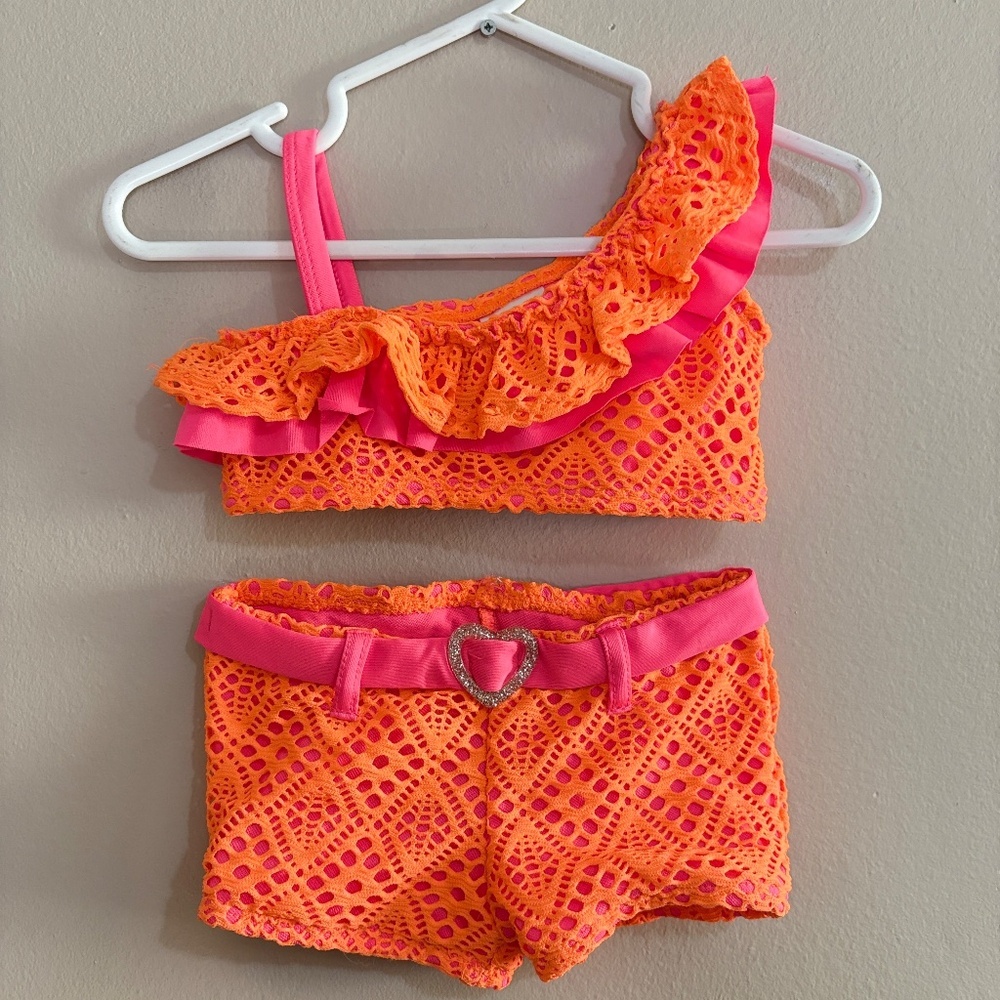 Kidgets Hot Pink & Neon Orange Crochet-Style Bikini Set – Girls Size 2T NWoT - Picture 4 of 15
